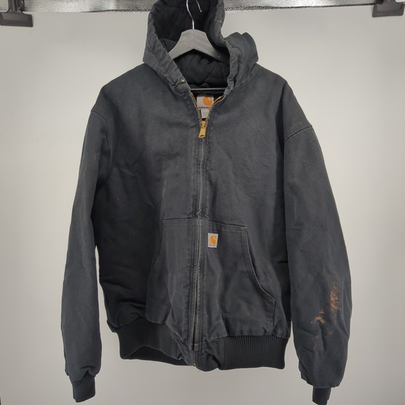 Vintage Carhartt J140 Quilted Lined Black Hooded Jacket XL Union UFCW USA *READ*